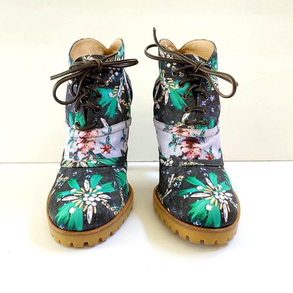 GIANVITO ROSSI MARY KATRANTZOU black green purple print lace up CAPRI heel BOOT - Picture 2 of 12